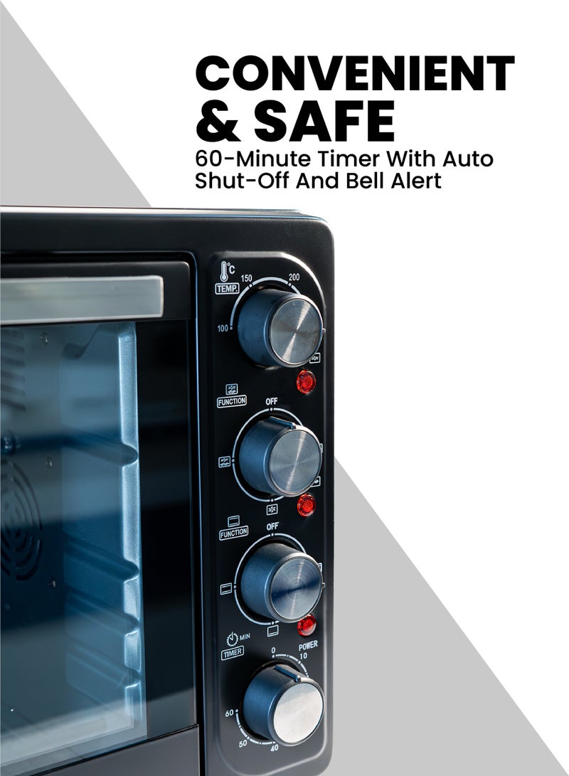 تيم TEAM Deluxe Electric Oven 48L – 1800W, Adjustable Temperature 100°C–250°C, 4 Heating Modes, Double Glass Door, Includes Food Tray & Wire Rack – Ideal for Baking, Grilling & Roasting - Image 5